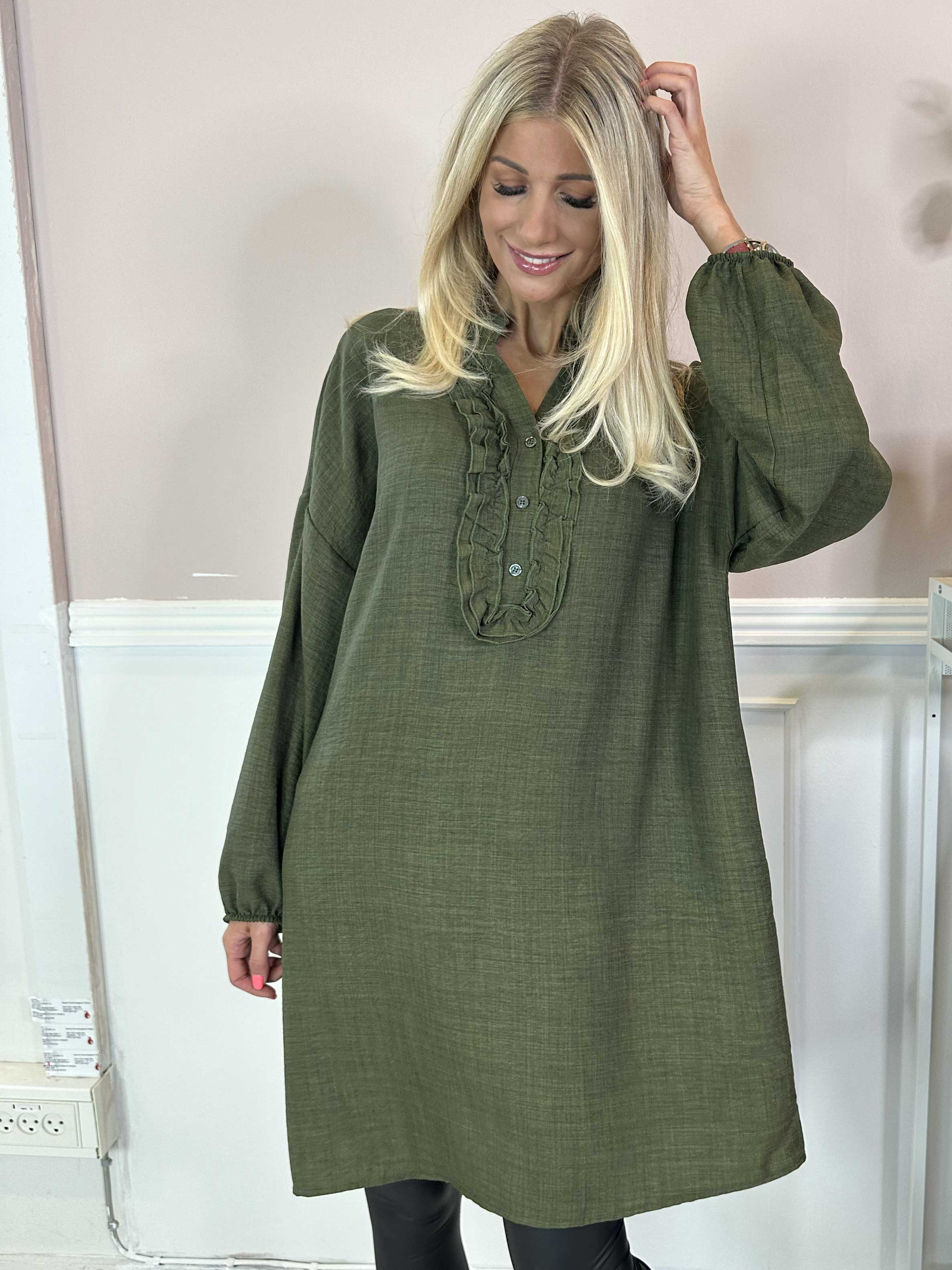 Cassia Plain - Tunikakjole med flæser ved brystet